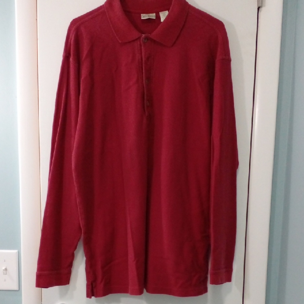 L.L. Bean Men's Deep Red Long Sleeve Polo